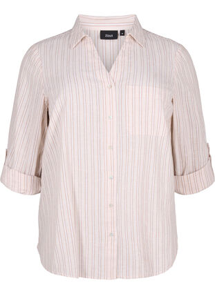 Zizzi Skjortebluse med knaplukning i bomuldsmix med hør, Sandshell White, Packshot image number 0