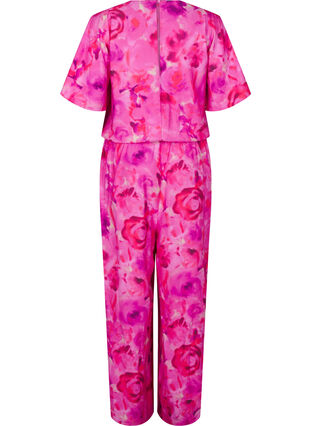 Zizzi Blomstret jumpsuit med flagermusærmer, Pink Rose AOP, Packshot image number 1