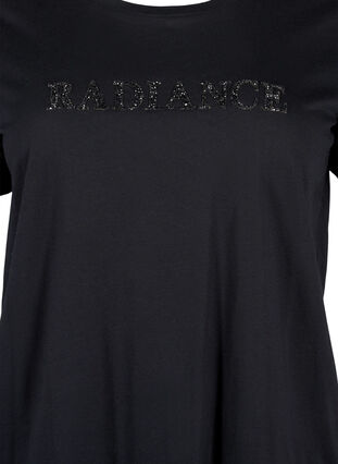 Zizzi Bomulds t-shirt med rhinesten motiv, Black w. Radiance, Packshot image number 2