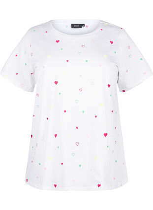 Zizzi T-shirt i økologisk bomuld med hjerter., White Heart Emb., Packshot image number 0