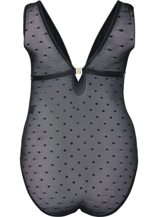 Zizzi Bodystocking med prikket mesh og udtagelige puder, Black, Packshot image number 1