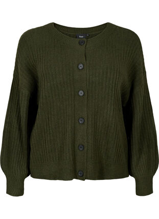 Zizzi Ribstrikket cardigan med knapper, Forest Night Mel., Packshot image number 0