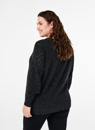 Zizzi Strikbluse med hulmønster, Dark Grey Melange, Model image number 1