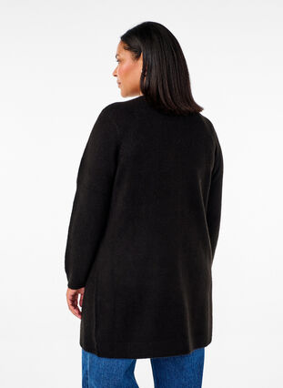 Zizzi Lang strik cardigan med lommer, Black, Model image number 1