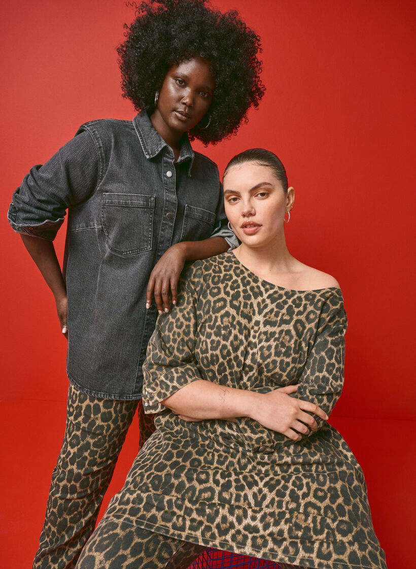 Denimkjole med leopardprint, Leo AOP, Image