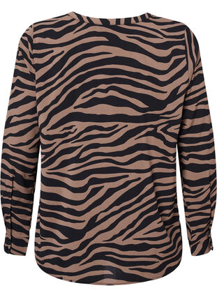 Zizzi V-hals skjorte med zebraprint, Black/Brown Zebra, Packshot image number 1
