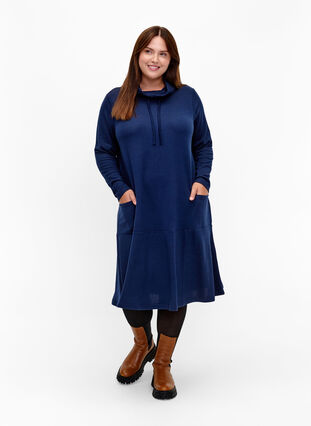 Zizzi Jerseykjole med høj hals og lommer, Dress Blues Mel., Model image number 2