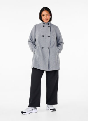 Zizzi Kort trenchcoat med a-form, Light Grey Melange, Model image number 2