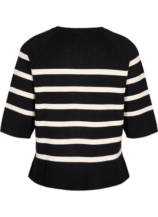 Zizzi 3/4 ærmet strikbluse med striber, Black Birch Stripes, Packshot image number 1