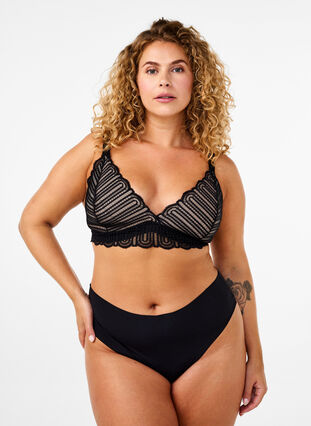 Zizzi Bralette bh med blonder og blød vattering, Black, Model image number 2