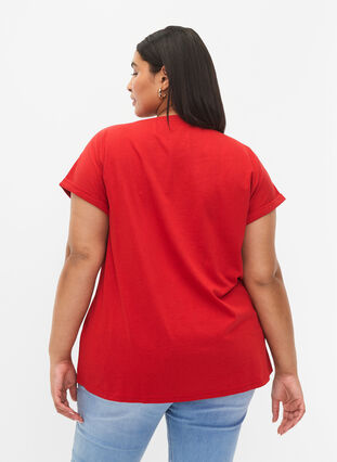 Zizzi Kortærmet t-shirt i bomuldsblanding, Tango Red, Model image number 1
