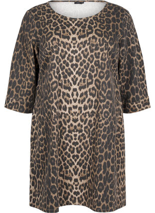 Zizzi Denimkjole med leopardprint, Leo AOP, Packshot image number 0