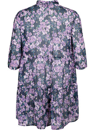 Zizzi Tunika med blomsterprint og lurex, Black Small Fl. AOP, Packshot image number 1