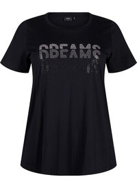 Bomulds t-shirt med rhinesten motiv