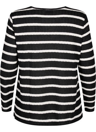 Zizzi Bluse med striber og lange ærmer, Black Sand Stripe, Packshot image number 1