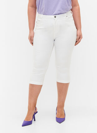Zizzi Højtaljede Amy capri jeans med super slim fit, Bright White, Model image number 2