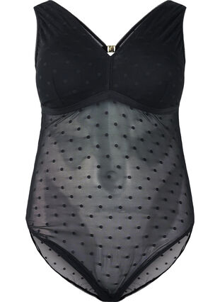 Zizzi Bodystocking med prikket mesh og udtagelige puder, Black, Packshot image number 0