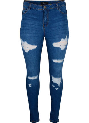 Zizzi Slim fit jeans med sliddetaljer, Blue Denim, Packshot image number 0