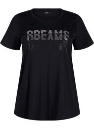 Bomulds t-shirt med rhinesten motiv, Black w. Dream