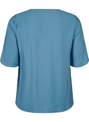 Zizzi Viskosebluse med v-hals og broderidetalje, Blue Heaven, Packshot image number 1