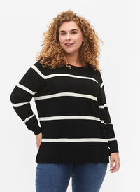 Strikket viskosebluse med striber, Black Comb, Model