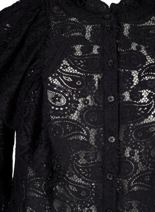 Zizzi Blonde skjortebluse med flæsedetaljer, Black, Packshot image number 2