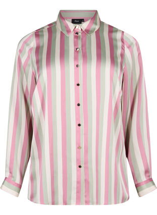 Zizzi Stribet satinskjorte med krave, Rose Stripe, Packshot image number 0