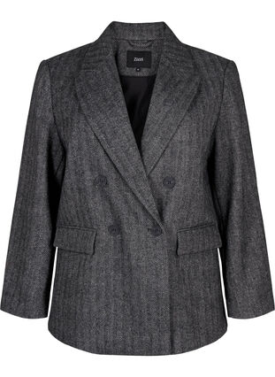 Zizzi Blazer i uldblanding med lommer, Dark Grey Melange, Packshot image number 0