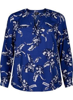 Zizzi FLASH - Langærmet bluse med print, Navy Blazer Flower, Packshot image number 0