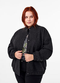 Bomberjakke i uld-look med lommer, Dark Grey Melange, Model