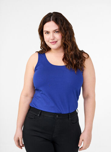 Zizzi Ensfarvet basis top i bomuld, Sodalite Blue, Model image number 0