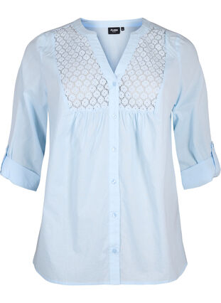 Zizzi FLASH - Skjortebluse med crochetdetalje, Cashmere Blue, Packshot image number 0