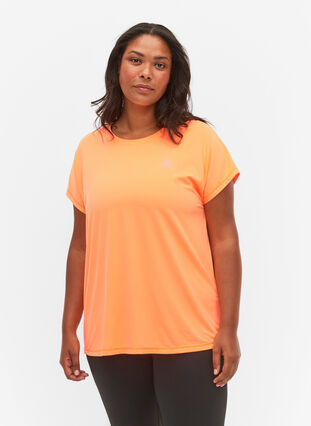 Zizzi Kortærmet trænings t-shirt, Neon Orange, Model image number 0