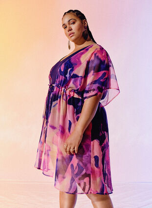 Zizzi Strand kimono med print, Purple Swirl, Image image number 0