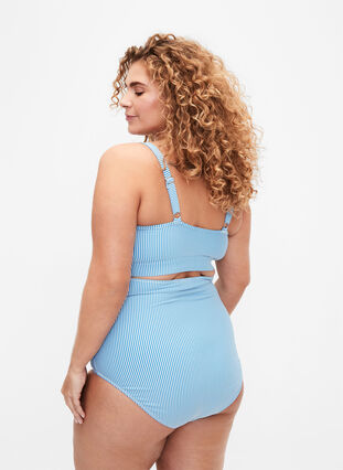 Zizzi Stribet bikiniunderdel med ekstra høj talje, BlueWhite Stripe AOP, Model image number 1
