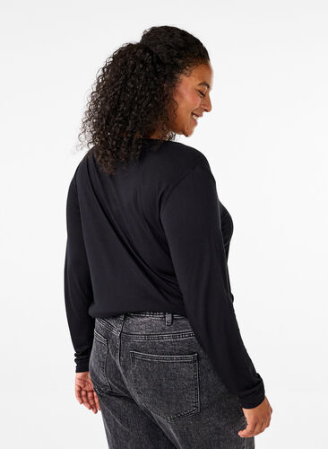 Zizzi Langærmet bluse i uld og viskose, Black, Model image number 1