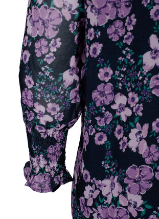 Zizzi Blomstret bluse med lange ærmer og v-hals, Black Small Fl. AOP, Packshot image number 3