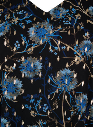 Zizzi Blomstret bluse med lange ærmer og v-hals, Black Blue Flower , Packshot image number 2