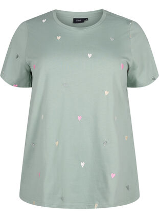 Zizzi T-shirt i økologisk bomuld med hjerter, Chinois G. Love Emb., Packshot image number 0