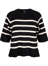 3/4 ærmet strikbluse med striber, Black Birch Stripes