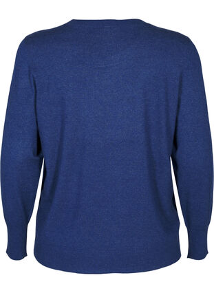 Zizzi FLASH - Strikbluse med rund hals, Estate Blue Mel., Packshot image number 1