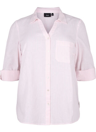 Zizzi Skjortebluse med knaplukning i bomuldsmix med hør, Rosebloom White, Packshot image number 0