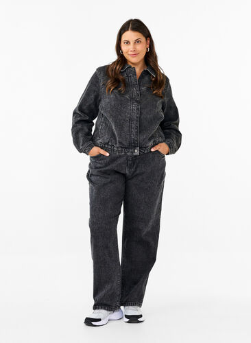 Zizzi Løs jeans med cropped længde, Dark Grey Denim, Model image number 0