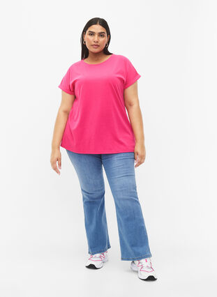 Zizzi Kortærmet t-shirt i bomuldsblanding, Raspberry Sorbet, Model image number 2