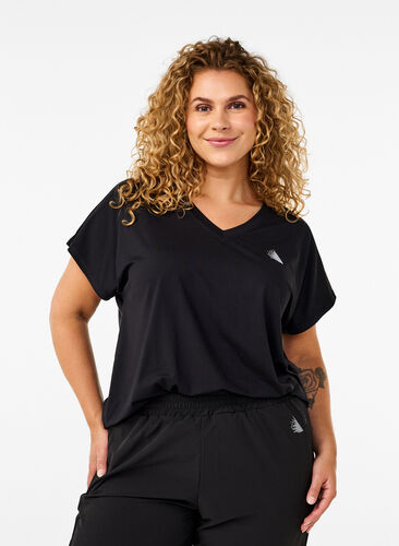 Zizzi Trænings t-shirt med v-hals, Black, Model image number 0