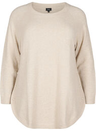 Strikbluse med perledetaljer, Pumice Stone Mel.