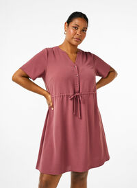 Kjole med korte ærmer og bindebånd i taljen, Rose Brown, Model