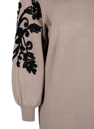 Zizzi Strikkjole med broderidetaljer, Desert Taupe Comb, Packshot image number 3