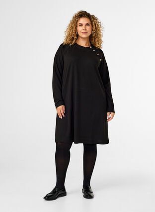 Zizzi Jersey kjole med knapper, Black, Model image number 2