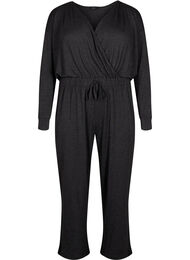 Jumpsuit med wrap og bindebånd, Dark Grey Melange